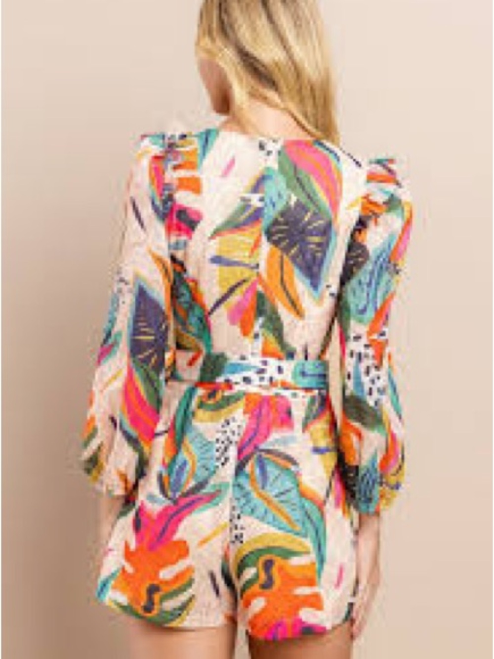 TCEC Multicolor Tropical Print Romper - Pink, Orange, Green, Blue - Picture 2 of 6